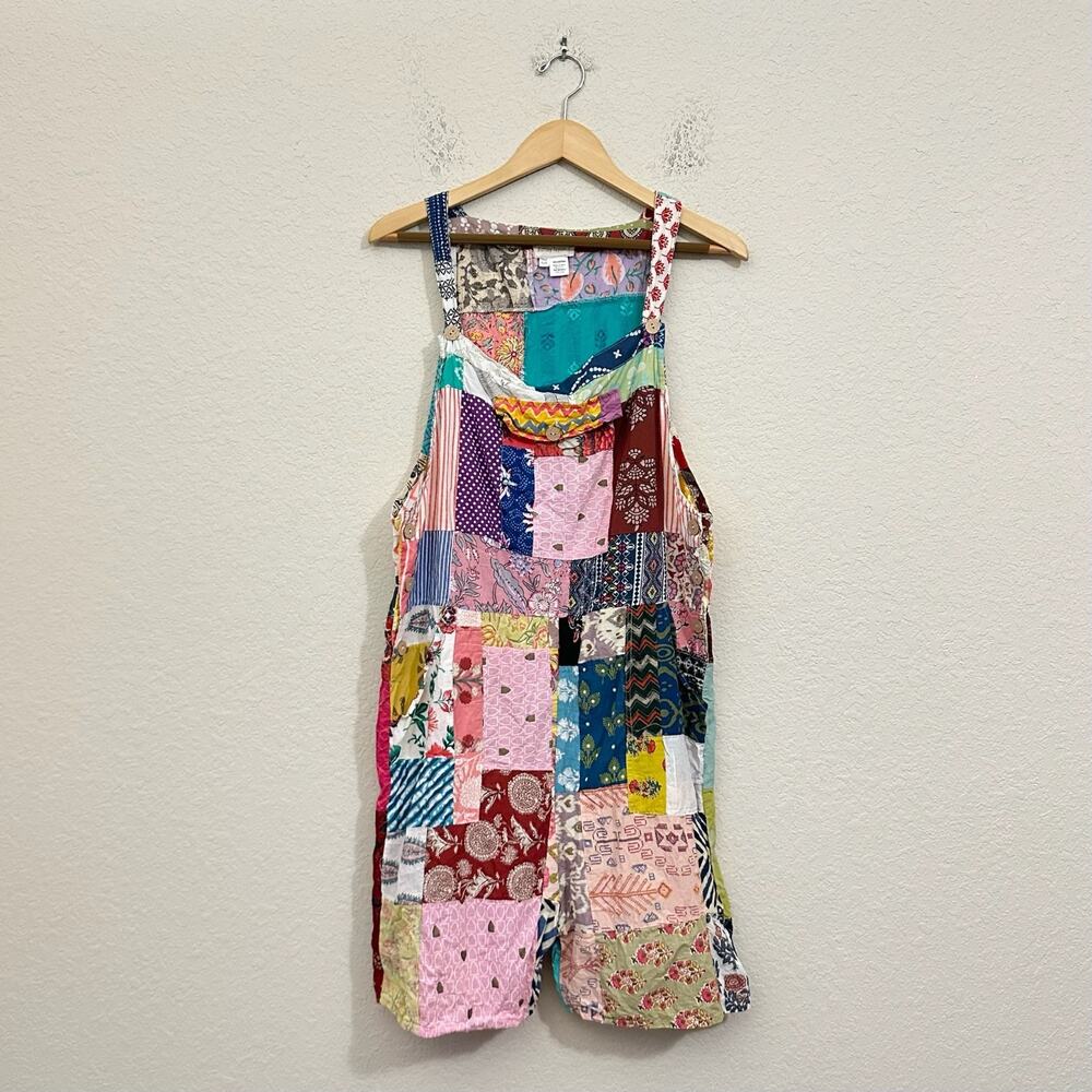 ASHLEY TAYLOR Romper Multicolor Patchwork Cotton Overalls Boho
